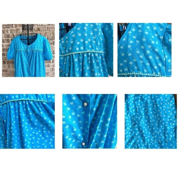 VTG KMart Nightgown Patio Dress Duster Larg Muumuu  Blue Floral House Dr… - Picture 5 of 12